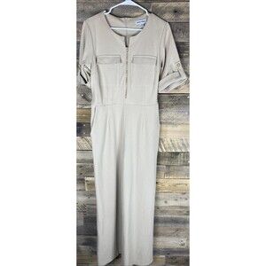 Shelby & Palmer Women's Size 12 Tan Belted One Piece Short Sleeve Jumpsuit